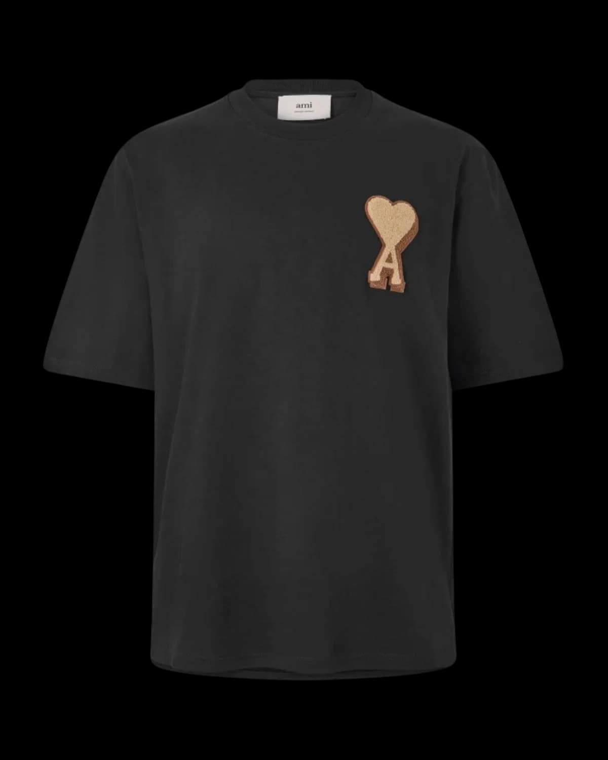 AMI Paris Ami de Coeur Patch T-Shirt Black/Brown - front view