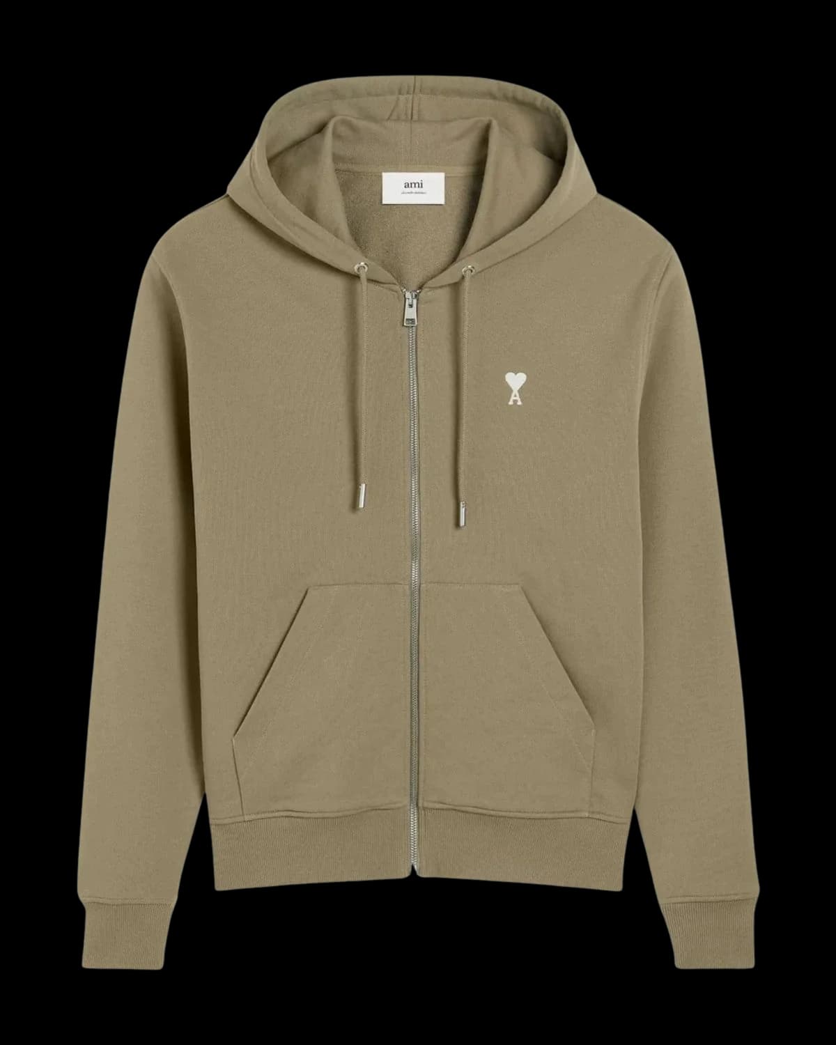 AMI Paris Ami de Coeur Zip-Up Hoodie Olive Green - front view
