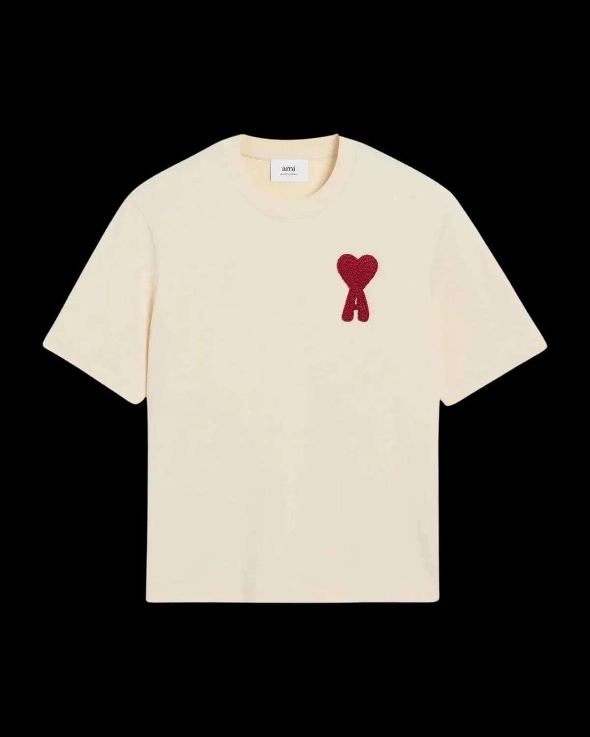 AMI Paris Ami de Coeur Patch T-Shirt Cream/Red - front view
