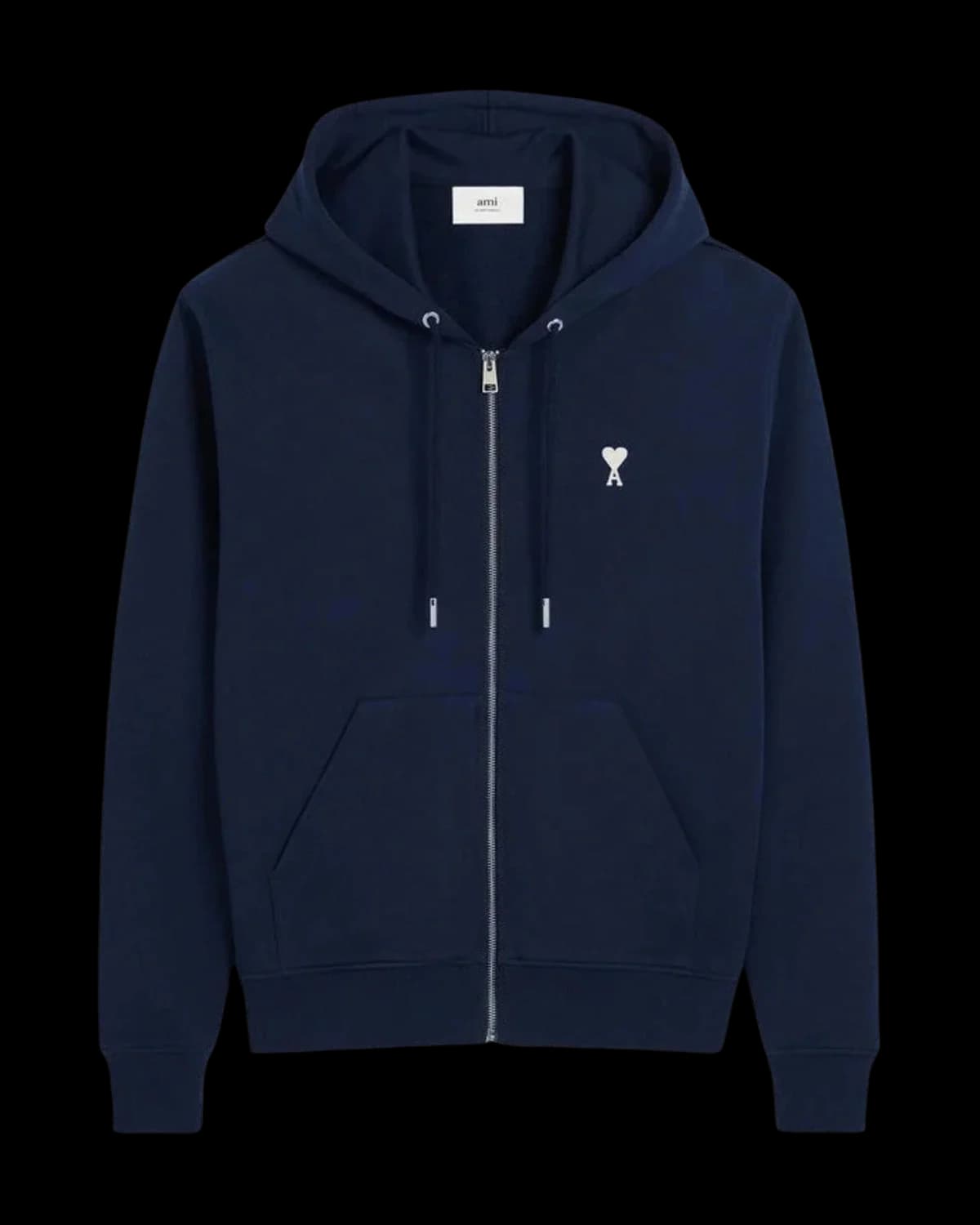 AMI Paris Ami de Coeur Zip-Up Hoodie Navy - front view