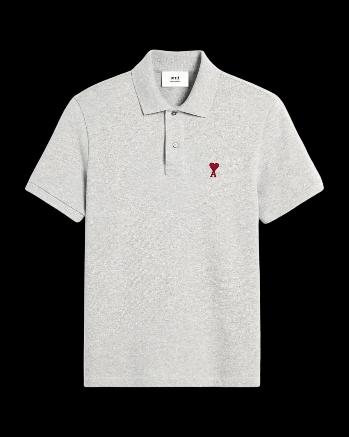 AMI Paris Ami de Coeur Polo Shirt Grey/Red - front view