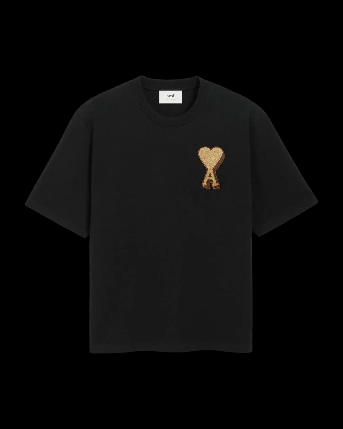 AMI Paris Ami de Coeur Patch T-Shirt Black/Brown - front view