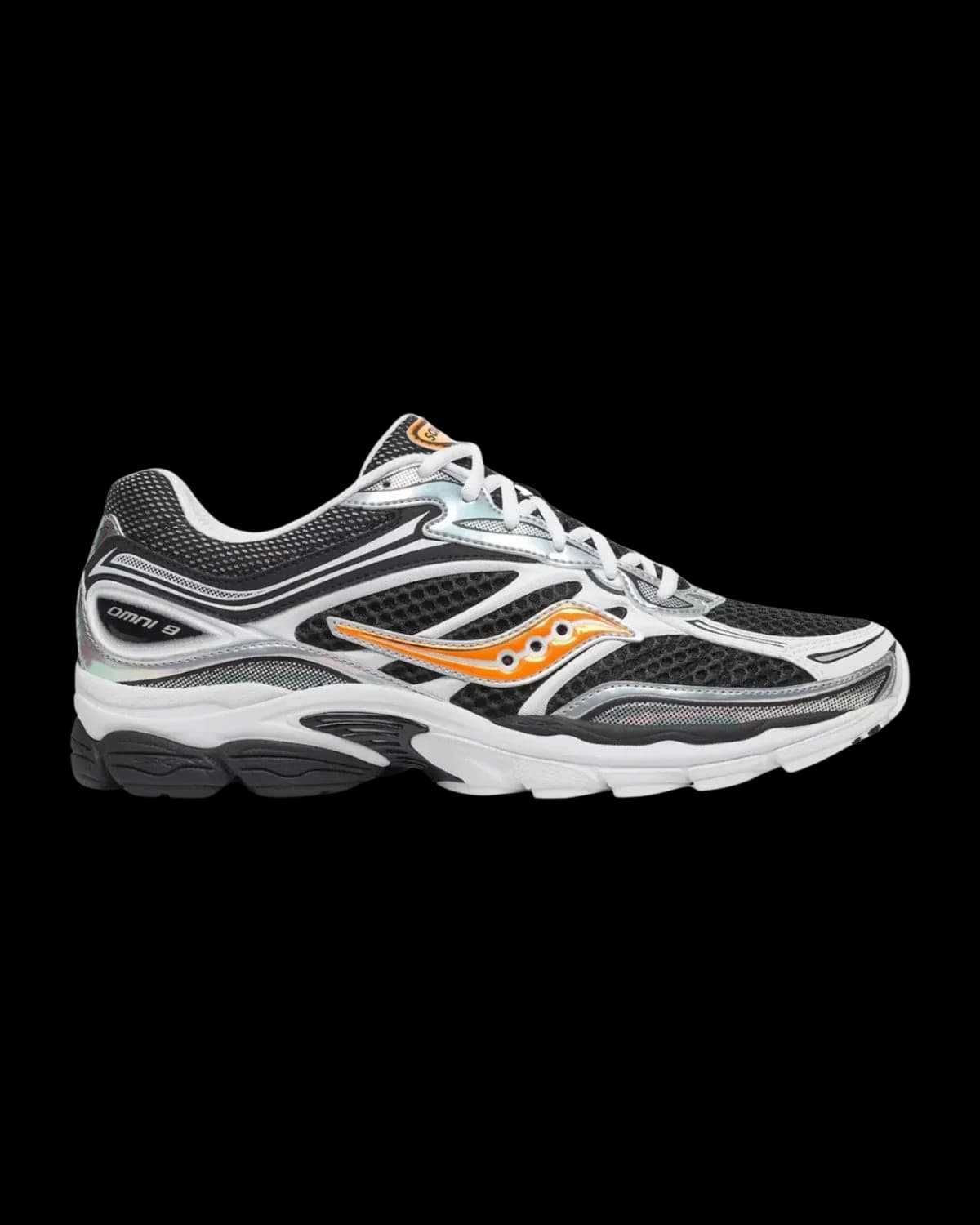 Saucony ProGrid Omni 9 Speed Shades White / Black / Orange Trainers - outer side view