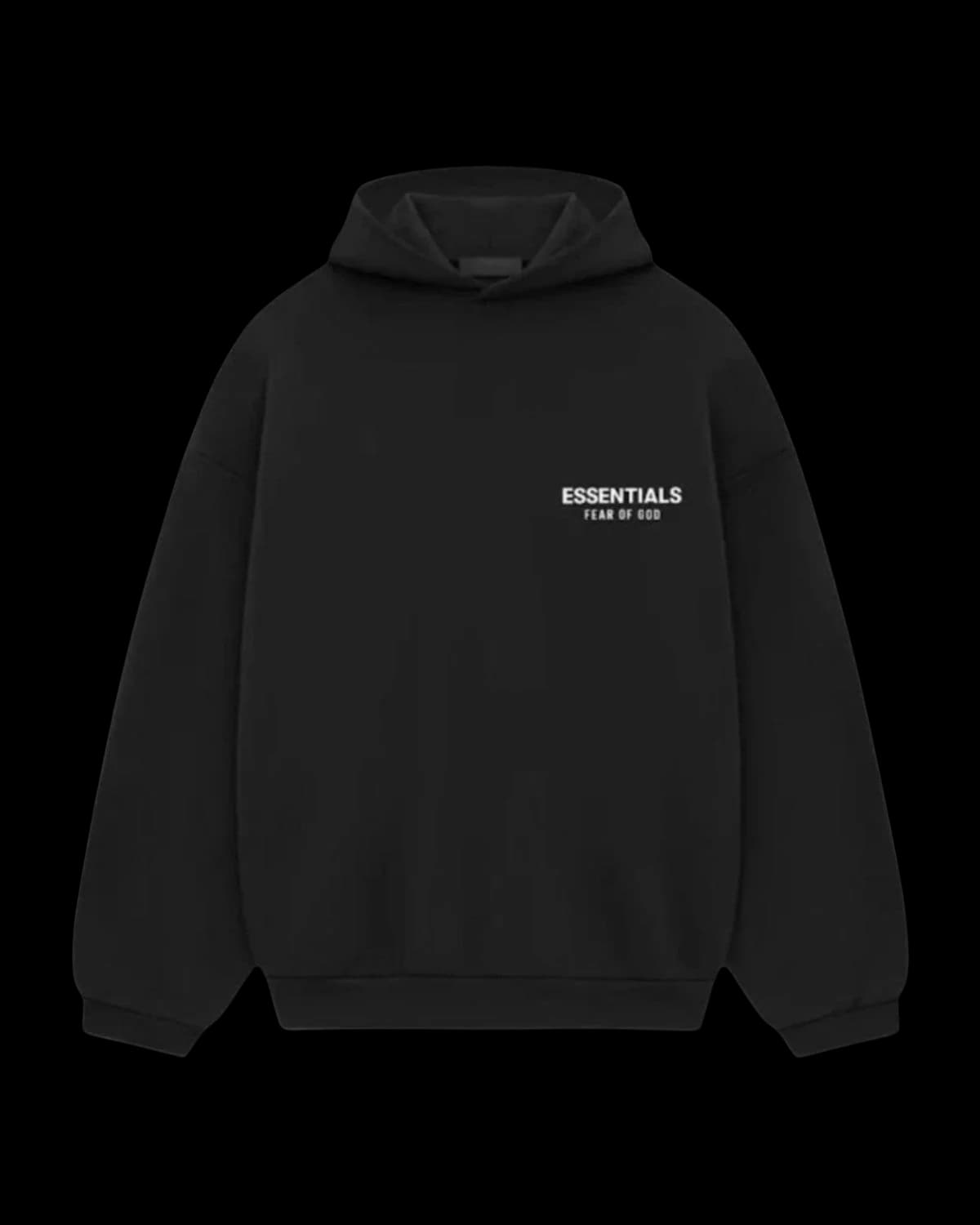 Fear of God Essentials Fleece Hoodie Black (AW24) - front view
