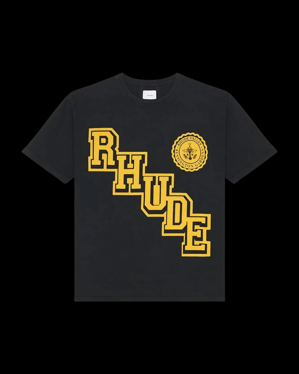 Rhude Collegiate Crest T-Shirt Black/Yellow - front view