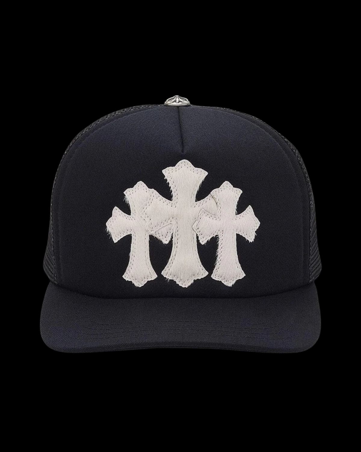 Chrome Hearts Cemetery Cross Patch Trucker Cap Black/White - front view
