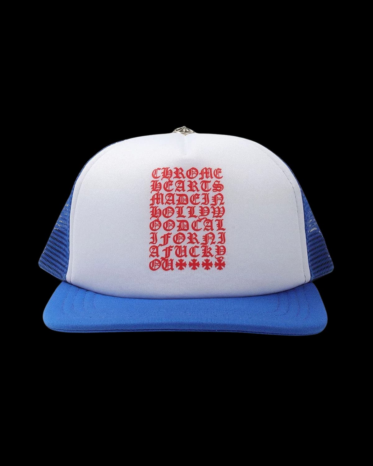 Chrome Hearts Eyechart Trucker Cap Blue/White/Red - front view