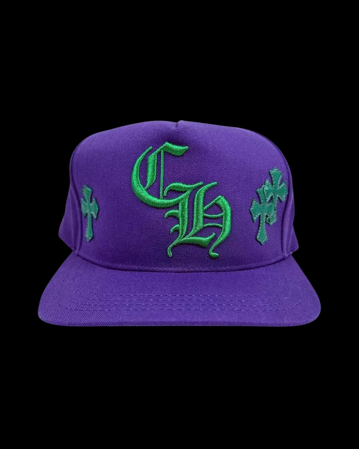 Chrome Hearts CH Cross Patch Snapback Cap Purple/Green - front view