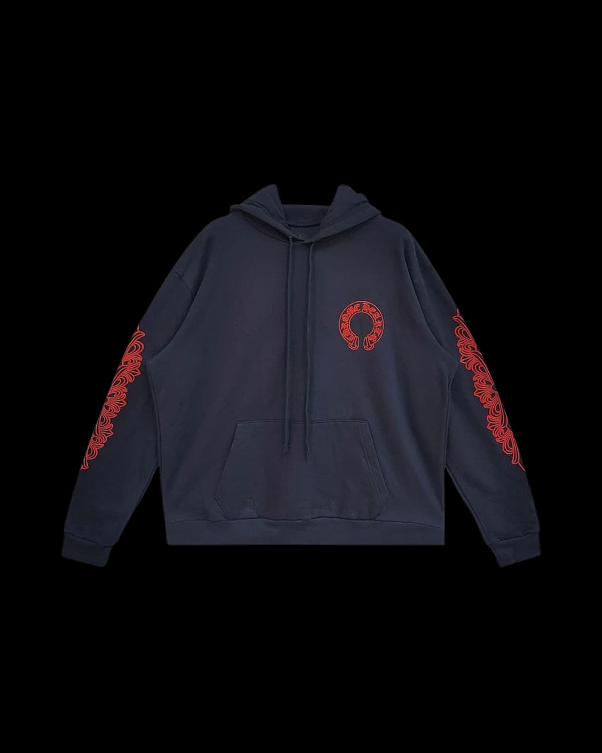 Chrome Hearts Horseshoe Floral Hoodie Navy/Red - front view
