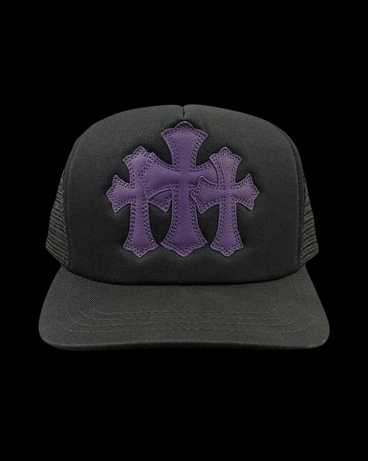 Chrome Hearts St Barths Cemetery Cross Trucker Cap Black/Purple - front view