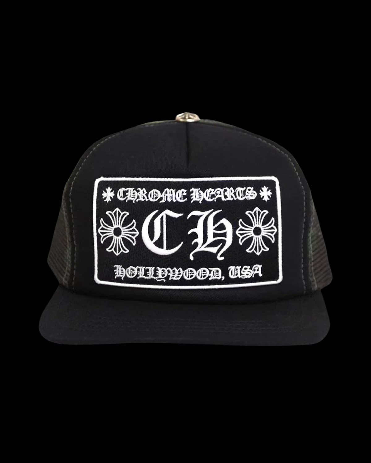 Chrome Hearts CH Hollywood Trucker Cap Black/Camouflage - front view