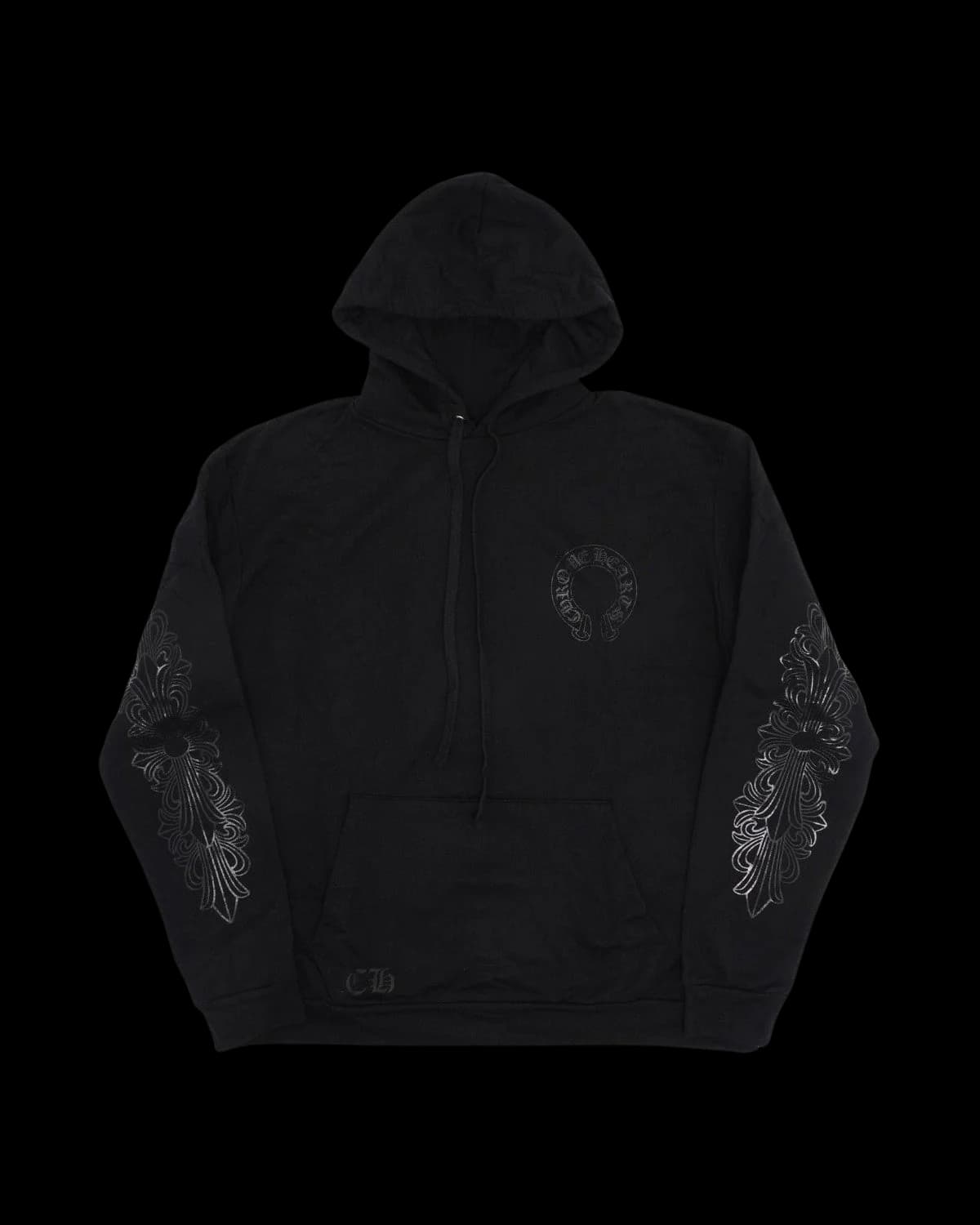 Chrome Hearts Glitter Floral Horseshoe Hoodie Triple Black - front view
