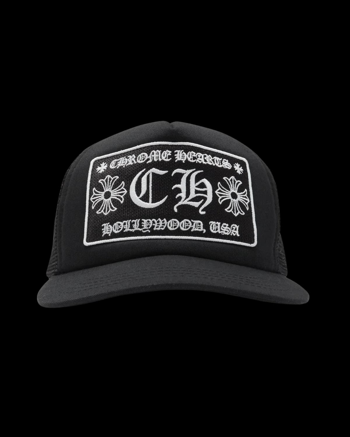 Chrome Hearts CH Hollywood Trucker Cap Black - front view